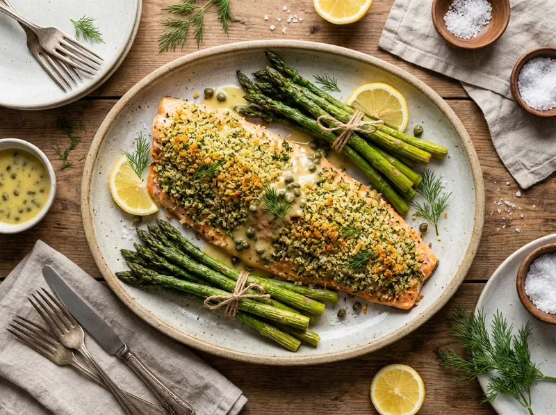 Baked lemon herb salmon with asparagus
